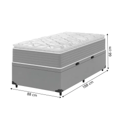 Cama Box Baú Solteiro Molas Ensacadas Pillow Top 88x188x66cm Martino Cinza Umaflex — foto 4
