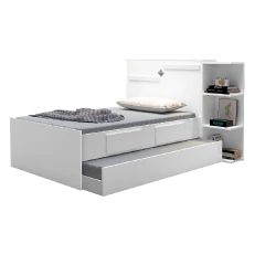 Cama Solteiro Cabeceira Baú com cama auxiliar 0,88m 2 Gavetas Hortencia Branco / Branco Lilás Flex — foto 1
