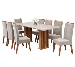 Conjunto de Mesa Sala de Jantar Ripada Tampo com Vidro Mond 2m 8 Cadeiras Sofia Madeirado Veludo