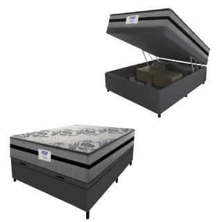 Cama Box Baú Casal Colchão Gazin Com Molas Ensacadas Rubi 138x188x73cm Suede