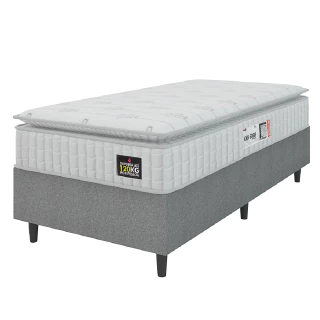 Cama Box Colchão Solteiro Espuma D33 Vangogh Pillow Top 88x188x67cm Branco / Cinza Hellen - Suporta