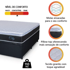 Cama Box Baú Casal Queen Colchão C/ Molas Ensacadas City Pillow Top 158x198x64cm Hellen — foto 6