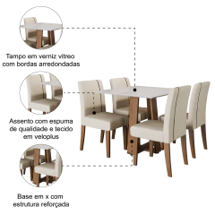 Conjunto de Mesa Sala de Jantar Atenas com 4 Cadeiras Carvalho/Off White/Bege 0,90m Quadrada Dobuê — foto 5