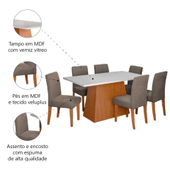 Conjunto Sala de Jantar Mesa 1,60m Trento 6 Cadeiras Trieste Dobuê — foto 11