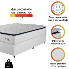 Cama Box Casal Colchão Molas Ensacadas Com Pillow Sevilha 138x188x71cm Branco/Cinza Hellen — foto 5
