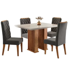 Conjunto de Mesa Sala de Jantar Tampo com Vidro Mond 1,20m 4 Cadeiras Bele Veludo Viero — foto 8