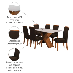 Conjunto de Mesa Sala de Jantar Tampo com Vidro 1,60m 6 Cadeiras Grécia Dobuê — foto 11