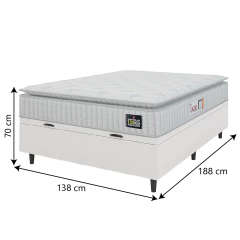 Cama Box Baú Colchão Casal Espuma D45 Lazio Pillow Top 138x188x70cm Linho Branco Hellen — foto 4