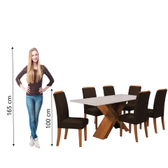 Conjunto de Mesa Sala de Jantar Tampo com Vidro 1,80m 6 Cadeiras Grécia Dobuê — foto 12