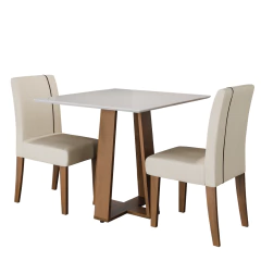 Conjunto de Mesa Sala de Jantar Atenas com 2 Cadeiras Carvalho/Off White/Bege 0,90m Quadrada Dobuê — foto 1