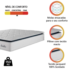 Colchão Casal King Molas Ensacadas Com Pillow Sevilha 193x203x33cm Branco/Cinza Hellen — foto 3