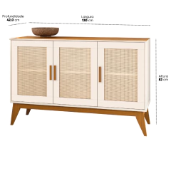 Balcão Buffet Aparador Retrô 3 Portas Rattan Andorra Madeirado / Off White EDN — foto 4