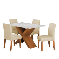 Conjunto de Mesa Sala de Jantar Tampo com Vidro 1,36m Grécia 4 Cadeiras Trieste Dobuê — foto 1