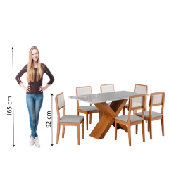 Conjunto de Mesa Sala de Jantar Tampo com Vidro 1,60m Grécia 6 Cadeiras Santiago Dobuê — foto 12