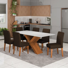 Conjunto de Mesa Sala de Jantar Tampo com Vidro 1,80m Grécia 6 Cadeiras Trieste Dobuê — foto 3