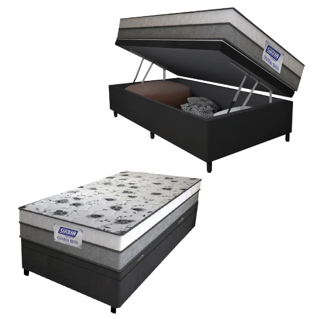 Cama Box Baú Solteiro Colchão Espuma D33 Fort 88x188x62cm Gazin