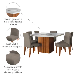 Conjunto Sala de Jantar Amsterdã New Mesa com Tampo Giratório 6 Cadeiras Trieste — foto 5
