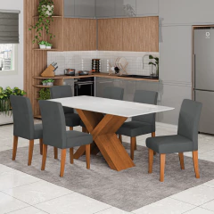 Conjunto de Mesa Sala de Jantar Tampo com Vidro 1,80m Grécia 6 Cadeiras Trieste Dobuê — foto 3