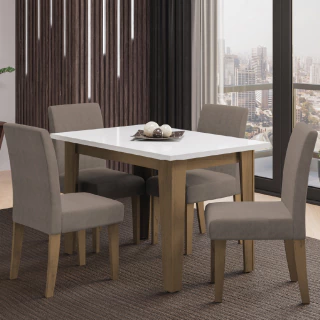 Conjunto de Mesa Sala de Jantar Miami com 4 Cadeiras Trieste Suede 1,20m Cedro