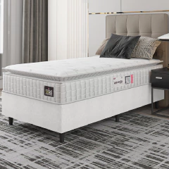 Cama Box Solteiro Colchão Espuma D33 Pillow Top Van Gogh 88x188x62cm Branco Hellen — foto 2