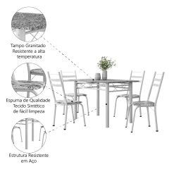 Conjunto De Mesa Sala de Jantar Com 4 Cadeiras Leia Tubular Granito 1,20m Artefamol — foto 5