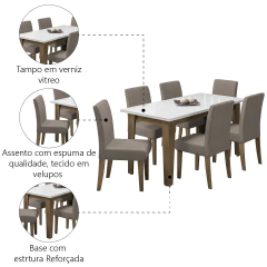 Conjunto de Mesa Sala de Jantar Miami com 6 Cadeiras Trieste Suede 1,60m Cedro — foto 5