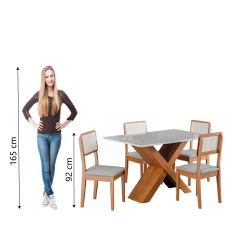 Conjunto de Mesa Sala de Jantar Tampo com Vidro 1,36m Grécia 4 Cadeiras Santiago Dobuê — foto 7