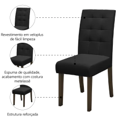 Conjunto Com 4 Cadeiras Estofada Sala de Jantar Dubai Castanho / Preto Dobuê — foto 3