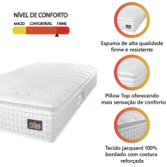 Colchão Solteiro Espuma D33 Vangogh Pillow Top 88x188x29cm Branco Hellen - Suporta até 120kg por Pes — foto 3
