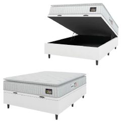 Cama Box Baú Casal Colchão Espuma D33 Pillow Top Van Gogh 138x188x65cm Branco Linho Hellen — foto 1