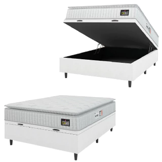 Cama Box Baú Casal Colchão Espuma D33 Pillow Top Van Gogh 138x188x65cm Branco Linho Hellen