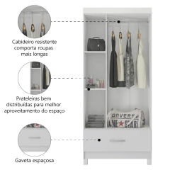 Guarda Roupas Solteiro 3 Portas 1 Gaveta Branco Prince Demóbile — foto 5