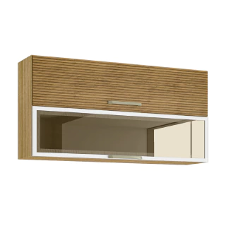 Armário De Cozinha Aéreo 2 Portas 1,20m Com Vidro Reflecta Módulo Suspenso Madeirado / Branco Ametis