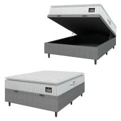 Cama Box Baú Colchão Casal Espuma D33 Vangogh Pillow Top 138x188x70cm Hellen - Suporta até 120kg por Pessoa — foto 1