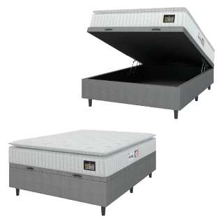 Cama Box Baú Colchão Casal Espuma D33 Vangogh Pillow Top 138x188x70cm Hellen - Suporta até 120kg por Pessoa
