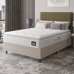 Cama Box Casal Colchão Espuma D45 Lazio Pillow Top 138x188x62cm Suede Branco/Bege Hellen — foto 2