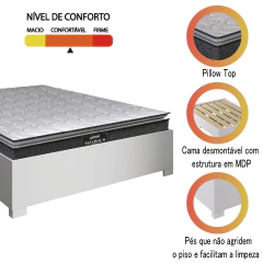 Cama Box Casal Desmontável com Colchão Molas Ensacadas Pillow Maximus 138x188cm Cinza/Branco — foto 5