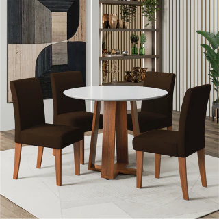 Conjunto Sala de Jantar Mesa Athenas Redonda 4 Cadeiras Trieste Madeirado/Chocolate Dobuê