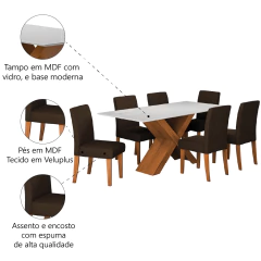 Conjunto de Mesa Sala de Jantar Tampo com Vidro 1,80m Grécia 6 Cadeiras Trieste Dobuê — foto 6