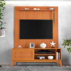 Rack Bancada Aruba Com Painel Para TV Até 55 Polegadas 1,35m Egeo Cedro Ripado Impressão 3D EDN — foto 2