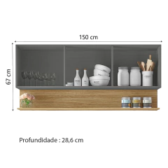 Armário Aéreo de Cozinha 3 Portas com Nicho 1,50m Line Kit's Paraná — foto 3