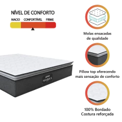 Colchão Casal King Gazin Molas Ensacadas Pillow Top Maximus 193x203x28cm Cinza / Branco - Suporta at — foto 3