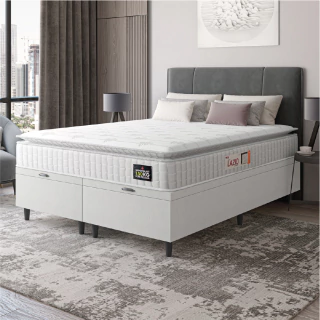 Cama Box Baú Casal Queen Colchão Espuma D45 Lazio Pillow Top 158x198x65cm Hellen