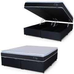 Cama Box Baú Casal King Colchão Com Molas Ensacadas City Pillow Top 193x203x64cm Hellen — foto 1