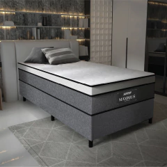 Cama Box Solteiro Colchão Gazin Maximus Molas Ensacadas 88x188x62cm Linho Grafite / Preto — foto 2