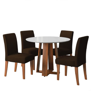 Conjunto Sala de Jantar Mesa Athenas Redonda 4 Cadeiras Trieste Madeirado/Chocolate Dobuê