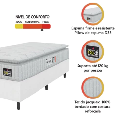 Cama Box Solteiro Colchão Espuma D33 Pillow Top Van Gogh 88x188x62cm Branco Hellen — foto 5