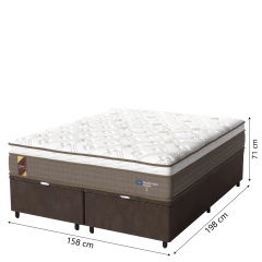 Cama Box Baú Casal Queen Colchão Molas Ensacadas Guarda Costas Alameda Probel 158x198x71cm Suede Marrom / Branco — foto 4