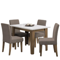 Conjunto de Mesa Sala de Jantar Miami com 4 Cadeiras Trieste Suede 1,20m Cedro — foto 1