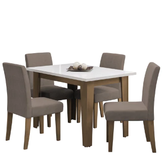 Conjunto de Mesa Sala de Jantar Miami com 4 Cadeiras Trieste Suede 1,20m Cedro